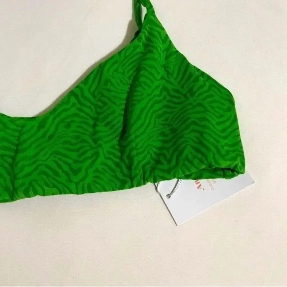 Andie Swim Molokai Zebra Jacquard Bikini Top Holly Green Size Large NWT